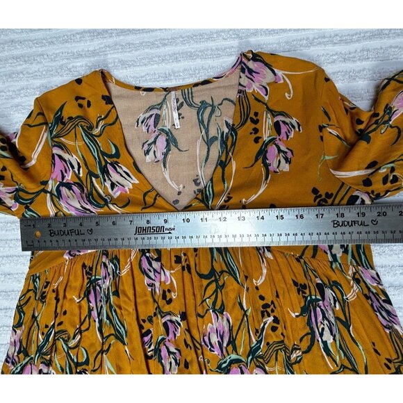 Free People Bella Golden Yellow Floral Print Babydoll Waist Tunic Top Small - Picture 5 of 7